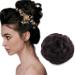 Human Hair Scrunchie Real Messy Bun Updo Extensions Hair Pieces 100% Remy for Women Donut Ribbon Wrap Ponytail Extension Scrunchy Chignons Curly Wavy (#1B Natural Black)