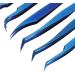 8-Piece Stainless Steel Eyelash Tweezers Set - Fine Tip Ergonomic Blue Titanium Eye Makeup Tools for Women - Portable & Durable - Buy Online on GoSupps.com