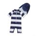 BONVERANO Baby Boys Swimsuit Toddler Bathing Suit Short-Sleeve Zipper One Piece Swimwear with UPF 50+ Sun Protection 12-18 Months Navy Stripe 2