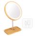 Erivibor Led Bamboo Wooden Makeup Mirror Desktop Cosmetic Mirrors with 3 Lighting Modes USB Rechargeable Battery Adjustable Touch Beauty Lamp