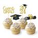 24Pcs Graduation Cupcake Toppers Graduation Cupcake Picks for Cupcake Food Decorations - Class of 2024 Graduation Cupcake Toppers Supplies (Black & Gold)
