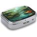 Fantasy River Pill Box - Decorative 2 Compartment Medicine Organizer with Fish & Jungle Design - Portable Metal Pill Case for Pocket & Purse - Buy Online on GoSupps.com
