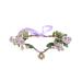 Funsveta Women Rose Floral Crown Hair Wreath Leave Flower Headband with Adjustable Ribbon (Green and purple)