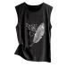Women Tank Tops T-Shirt Sleeveless Flying Birds Feather Printing Round Neck Loose Pullover Blouse Tunic Tees