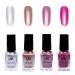 Metallic Nail Polish - 4PC Quick Drying Mirror Nail Varnish - 6ML Metallic Effect Nail Art Polish - Light Pink Dark Pink Silver Rose Gold Nail Polish - No UV Needed