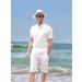 COOFANDY Men's Linen 2-Piece Set: Henley Shirt & Yoga Shorts - White, Size Medium - Buy Online on GoSupps.com