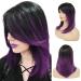 Sallcks Womens Ombre Black Purple Wig Medium Long Straight Natural Looking Side Part Synthetic Full Wigs for Daily Party Halloween