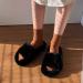 Fluffy Slippers Women Plush Shoes Fabric Rubber Sole Super Fluffy Fur Trim Plush Non-slip Wear-resistant Sole Fashion Plush Flip-Flops Holiday Beach Casual Wear for Indoor Outdoor Fashion Sandals (A 25CM) - Buy Online on GoSupps.com