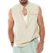 BEUU Men's Cotton Linen Sleeveless Henley V-Neck Vest - Khaki XL - Buy Online on GoSupps.com