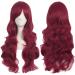 Colorfulpanda Long Burgundy Wigs with Fringe for Women Costume Cosplay Party Natural Synthetic Curly Wavy Wig Cosplay Hair Accessories 32inch 80cm(Wine Red) Deep Red
