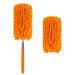 Microfiber Duster for Cleaning, DELUX Feather Duster Extendable Duster with Extra Long Pole, 2pcs Replaceable Brush Head, Washable Dusters for Cleaning Office, Car, Window, Furniture, Ceiling Fan Orange