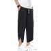 DOSLAVIDA Men's Casual Elastic Waist Linen Capri Pants Wide Leg Harem Yoga Trousers - Solid Black, Medium - Buy Online on GoSupps.com