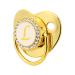 Golden baby pacifier curved design 26 letters safe materials healthy bling baby pacifier with clips for 6 to 18 months (L)