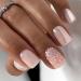 Short Press on Nails Almond Acrylic Fake Nails Kit with Glue Flower Glitter Design Fall Press on Nails Natural Fit Nail Art Kit 24Pcs Pink Flower (02.Pink Pearl Glitter)