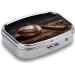 Baseball Pill Box on Wooden Print | 2 Compartment Portable Pill Organizer | Decorative Metal Case for Pocket or Purse - Buy Online on GoSupps.com