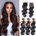 ALLRUN Body Wave Bundles with Closure(20 22 24+18) Brazilian Human Hair Body Weaves Bundles with 4X4 Lace Closure Free Part 100% Unprocessed Virgin Hair Body Weaves 20 22 24+18 Inch Bundles with Closure