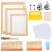 35 Pieces Screen Printing Kit, Include 3 Size of Wood Silk Screen Printing Frames with 150 Mesh, Butterfly Hinge Clamp, Screen Print Squeegees, Ink Knife, Inkjet Transparency Film