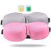 Lightweight and Comfortable Upgraded 3D Contoured 100% Blackout Eye Mask for Sleeping with Pair of PU Ear Plug Adjustable Strap Extra Soft for Women Men Eye Shades for Travel/Naps (Pink & Grey)