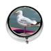 Cute Seagull Portable Metal Pill Box Round Mini 3-Compartment Plastic Insert hinged Fastening Design Suitable for Small Pills Must-Have for Travel