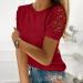 Women's Summer Cold Shoulder Lace Crochet T-Shirt | Short Sleeve Solid/Colorblock Loose Blouse - Medium - Buy Online on GoSupps.com