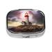 Lighthouse Printing 2 Compartment Small Pill Case Cute Small Pill Box Purse Pill Boxs Travel Pill Organizer for Pocket Purse and Travel Gifts