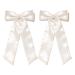 Furling Pompoms Bow Hair Clips with Long Tail 2pcs Hair Ribbon Bows for Women Satin Bowknot Spring Clip Big Bows for Girls Hair Accessories Party Wedding Prom Daily Outfits (White Ribbons)