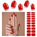 Foyute Semi Cured Gel Nail Strips 20 Pcs Soft Self-Adhesive Gel Nail Polish Wraps Sticker for Salon-Quality Manicure Set Long Lasting Easy to Apply & Remove Nail File & Wooden Stick (Red C)