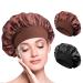 leiwo Silk Bonnet Satin Bonnet 2PCS Hair Bonnet for Sleeping Soft Elastic Band Breathable Hair Wrap Sleep Cap Black + Brown