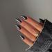 Black Chrome Press on Nails Medium Almond SXVME Mirror Metal Fake Nails Chrome Nails Press ons Metallic Glue on Nails Acrylic Nails False Nails for Daily Wear in 24 PCS almond black
