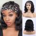MORICA Headband Wig Short Wavy Wigs for Black Women Black Bob Wig Glueless Synthetic Shoulder Length Wigs 16 Inch Headwrap Wigs with Headband Attached Natural Black
