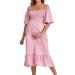 Robe de grossesse manches courtes pour femme - Robe d' t - paules d nud es - Swing - En mousseline - l gante robe pliss e - Manches courtes - Ligne A - Costume de f te - Robe de M Rose