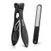 Bezox nail clipper for thick nails with metal files - toenail clippers for thick nails - nail tongs made of stainless steel with sheet metal steel light black