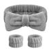AOMIG Spa Headbands for Women Fluffy Headband for Washing Face Elastic Bowknot Hair Bands with 2 Pcs Wrist Straps Microfiber Elastic Women & Girls' Head Band for Makeup Shower Sports(Grey) 3-piece set Gray