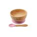 Babi Baby Toddler Large Bowl & Matching Spoon Set Natural Bamboo with Stay Put Silicone Suction Ring (Pink)