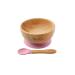 Babi Baby Toddler Large Bowl & Matching Spoon Set Natural Bamboo with Stay Put Silicone Suction Ring (Pink)