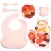 KOKSI Baby Feeding Set with Suction Plate & Bowl - Silicone Weaning Supplies for Babies & Toddlers - Microwave & Dishwasher Safe - Light Pink Rabbit Plate - Buy Online on GoSupps.com