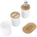 Yuugaa 4-Piece Bamboo Bathroom Set - Waterproof Accessories for Home & Hotel - Durable Gift Item - White Toothbrush Cup - Buy Online on GoSupps.com