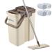 oshang Flat Squeeze Mop and Bucket - Hand-Free Wringing Floor Cleaning Mop - 4 Pieces Washable & Reusable Microfiber Mop Clothes/Pads Included - Wet or Dry Usage on Hardwood, Laminate, Tile