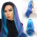 Karissa ombre rainbow lace front wig dark roots synthetic long wave gluless multi -colored mermaid wig half hand tie free part realistic wigs for women