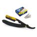 CS-102 Matte Black Golden Head Stainless Steel Professional Barber Straight Edge Razor with 100 Lord Single Edge Razor Blades