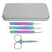 Stainless steel tweezers set professional stainless steel tweezers with scissors for men and women with leather travel case