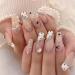 Glitter Rhinestone Press on Nails Long Coffin Fake Nails with Heart Sparkly Exquisite Design Solid Color False Nails forWomen Charm Manicure Decoration Reusable Acrylic Artificial Nails Stick on Nails Square 4