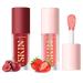 2Pack Big Brush Head Hydrating Lip Glow Oil Plumping Lip Tint Hydrating Lip Gloss Tinted Lip Balm Transparent Lip Care Long Lasting Nourishing Non-sticky Fresh Texture (Strawberry + Cherry)