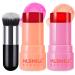 2PCS Cooling Water Jelly Tint Blush Stick Lips Stain Moisturizing Natural Sheer Cheeks Eyes Makeup for Women Bulidable Watercolor Glossy Longlasting Non-Stick Face Blusher Coral and Berry Coral and Berry 1.01 Ounce (Pack of 3)