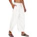 COOFANDY Men's Cotton Linen Harem Pants White X-Large - Drawstring Casual Cropped Trousers for Beach Yoga - Lightweight with Pockets - Buy Online on GoSupps.com
