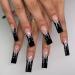 French Tip Press on Nails - Long style Press On Nails with Nail Tips Black French Flame Design Nake Pink Glossy press on nails Acrylic False Nails Cute Artificial Nails