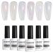 RARJSM Shell Glitter Top Coat Gel Nail Polish Set Clear Green Purple Red Blue 6 Iridescent Rainbow Shimmer Pigments Colors Glossy Mirror Shine Gel Polish Soak Off LED UV Curing Requires for Home Salon