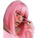 AISI BEAUTY Pink Bob Wigs with Bangs 12 Inch Short Straight Bob Wigs Colorful Synthetic Cosplay Daily Party Wig for Women 12 Inch (Pack of 1) Pink