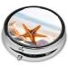 Beach Theme Round Pill Box - 3 Compartment Portable Travel Organizer | Mini Decorative Pocket Medicine Holder - Buy Online on GoSupps.com