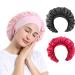 3 Pack Satin Bonnet Night Sleep Caps with Wide Elastic Band Silk Hair Wrap for Sleeping Soft Sleeping Head Cover Sleeping Hat for Women and Girls Curly Hair (Pink Black Red)